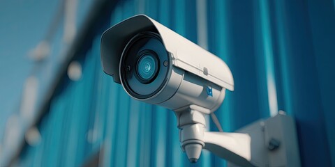 Security camera mounted on a building