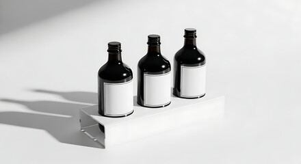 Three Bottles on White Surface