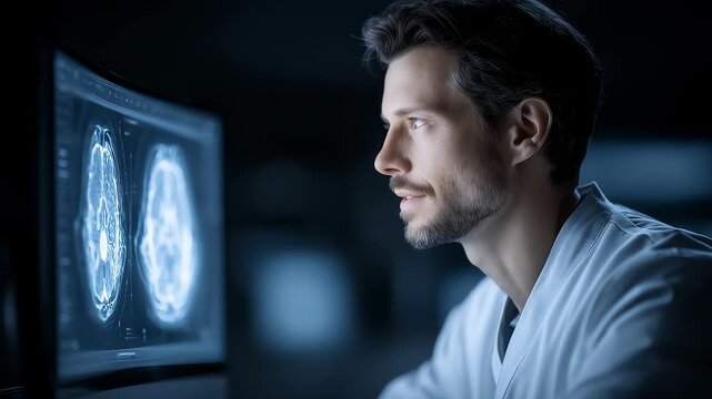Doctor Focusing on Brain CT Images