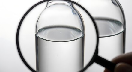Liquid Vial Examined with a Magnifying Glass
