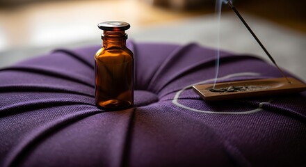 Amber Bottle and Incense on Cushion