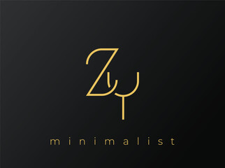 ZY Minimalist Logo with Interlocking Shapes on Solid Black Background. A clean and modern minimalist logo design.