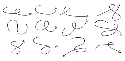 Diverse Doodle Arrows Vector Set Hand Drawn Sketchy Directional Elements for Graphic Design on transparent background