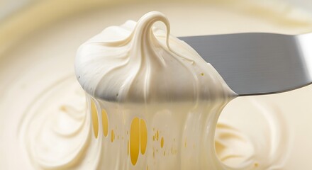 White Cream Being Smoothed with Metal Spatula