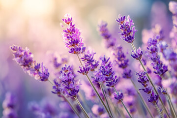 Fototapeta premium Gentle blooming lavender field under soft sunlight