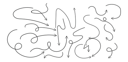 Arrow vector designs flowing freely in the illustration with direction Hand drawn design on transparent background