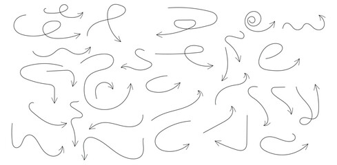 Hand Drawn Arrows Illustration Set Vector Direction Sign Elements Design Drawing Sketch on transparent background