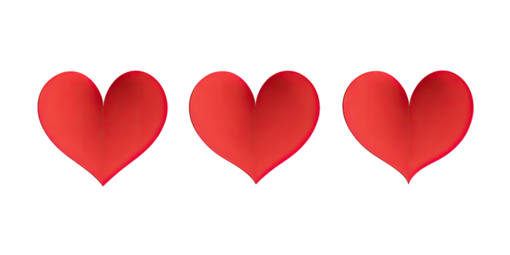 Three red hearts on black background