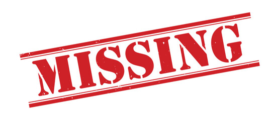 Missing stamp, Missing sign on red ink, Missing vector, Missing sticker, Missing sticker, Missing distressed texture on white background