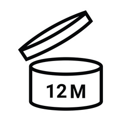 Period After Opening PAO label, symbol, icon logo. Cosmetic open period month 12M. Cream eu pack label for product packaging design