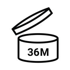 Period After Opening PAO label, symbol, icon logo. Cosmetic open period month 36M. Cream eu pack label for product packaging design