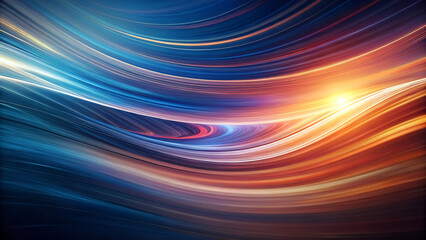 Abstract digital artwork featuring vibrant, swirling ribbons of blue, orange, and red light against a dark background, creating a dynamic, fluid motion effect