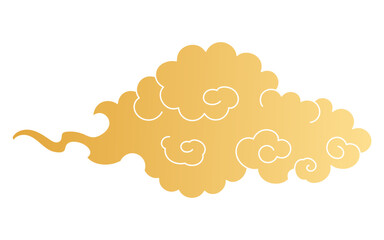 Traditional Asian cloud, cumulus cloud, flat paper cut, gold gradient, isolated on transparent. Hand drawn vector illustration. Buddhist thangka art. Chinese, Japanese, Korean design element, clip art