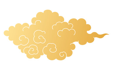 Traditional Asian cloud, cumulus cloud, flat paper cut, gold gradient, isolated on transparent. Hand drawn vector illustration. Buddhist thangka art. Chinese, Japanese, Korean design element, clip art