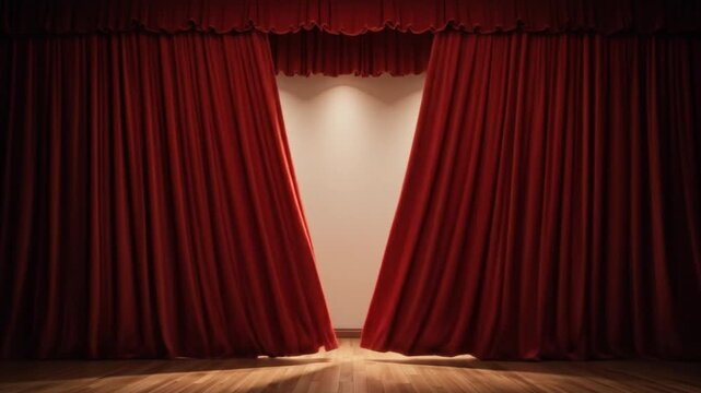 Empty stage with red curtains open. 4k video