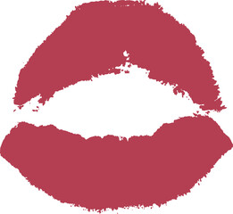  Stunning, isolated red lipstick kiss mark and beautiful lacquered lips on a transparent background.