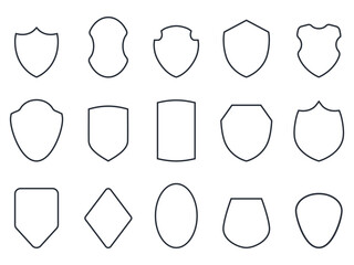 Shield frames. Outline frame design, warrior safety elements. Decorative icons for banners, invitation, posters, cards, sapid vector clipart