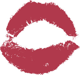  Stunning, isolated red lipstick kiss mark and beautiful lacquered lips on a transparent background.