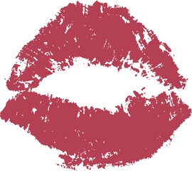  Stunning, isolated red lipstick kiss mark and beautiful lacquered lips on a transparent background.