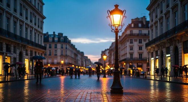 Parisian Street at Dusk - A Citys Evening Glow.