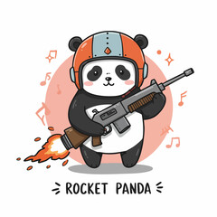 Cartoon Style Detailed Rocket Panda With Helmet Mascot Illustration