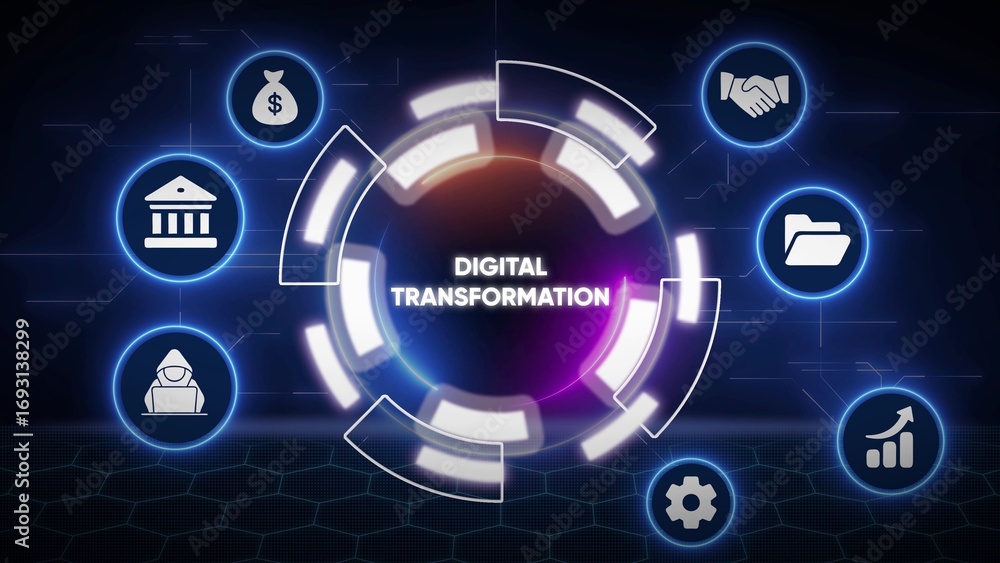 Aufkleber abstract digital network representing digital transformation with interconnected icons for business 