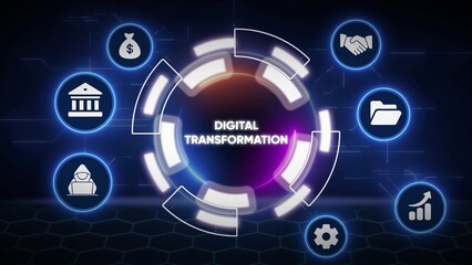 Obraz premium Abstract digital network representing digital transformation with interconnected icons for business and technology