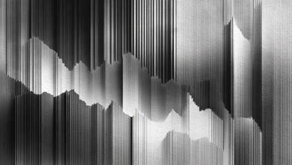 Abstract grayscale image with vertical lines and distorted shapes