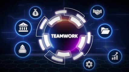 Digital concept of teamwork with interconnected icons representing finance business and growth collaboration