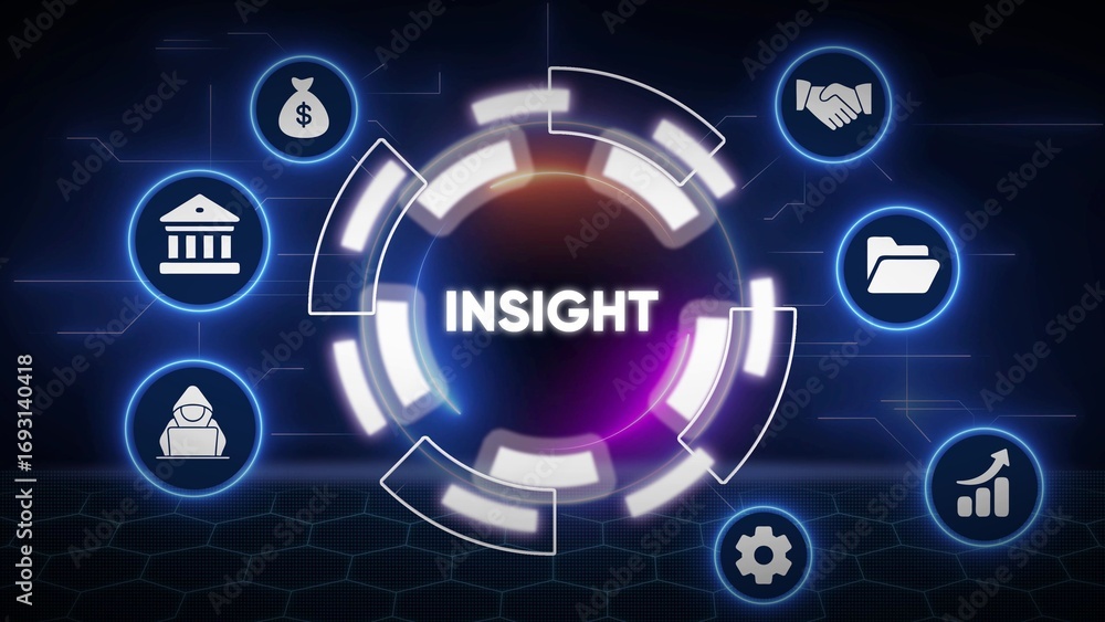 Aufkleber digital insight concept with business and technology icons on dark hexagonal background understandin
