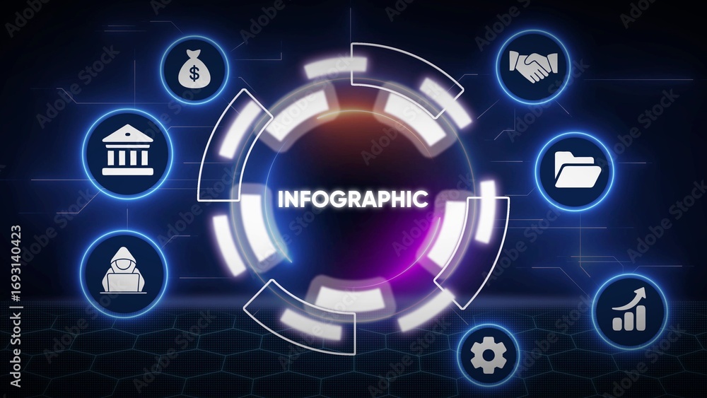 Aufkleber digital infographic concept with business and technology icons on dark hexagonal background data inf