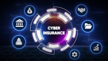 Digital Network Illustrating Cyber Insurance Concepts with Icons and Central Text technology finance