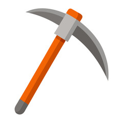 Gray metal pickaxe with orange handle vector on white background.