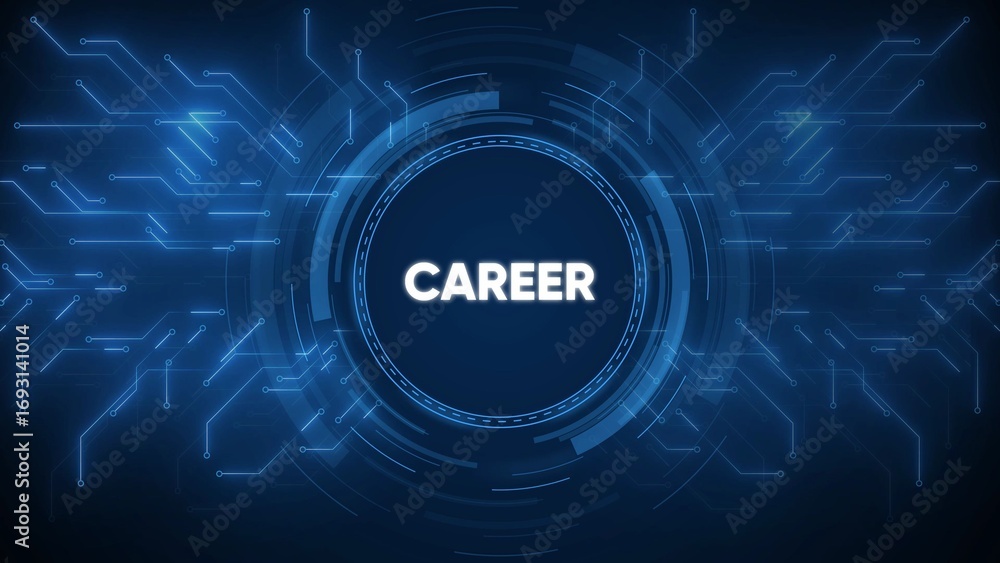 Aufkleber digital technology interface with the word carer in the center on a dark blue background abstract