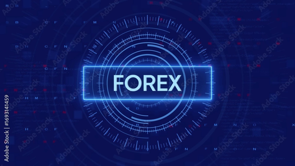 Poster forex trading digital interface with futuristic hud and data streams keywords: forex, foreign exchan