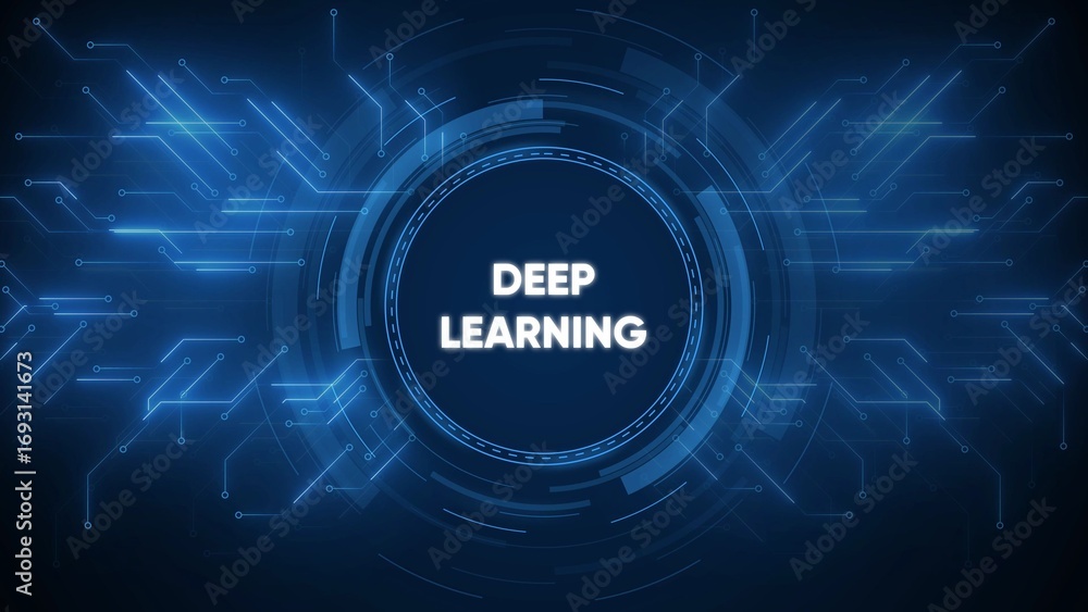 Aufkleber futuristic deep learning concept with glowing blue circuitry and concentric circles artificial intel