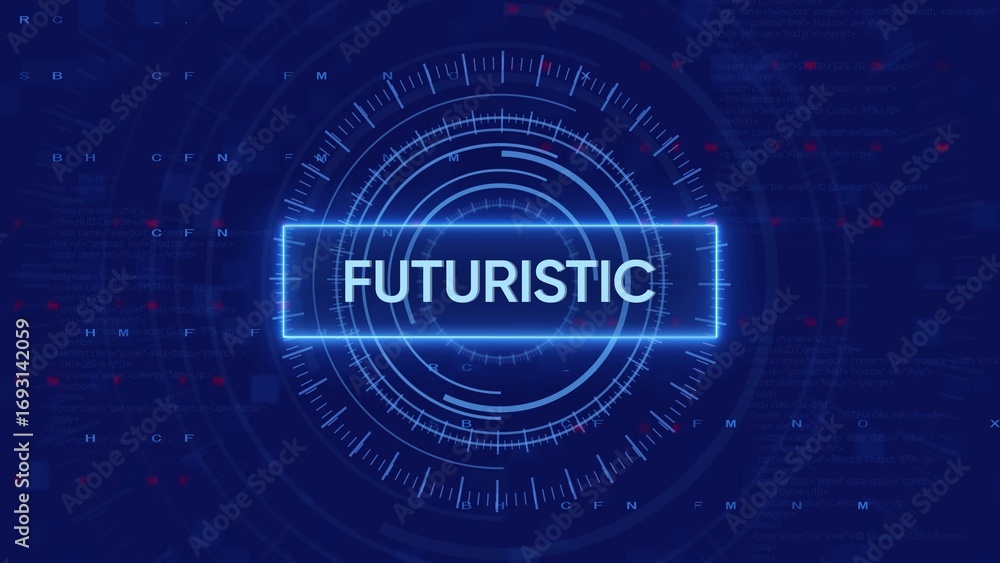Poster futuristic digital interface with glowing text and data streams keywords: futuristic, future, techno