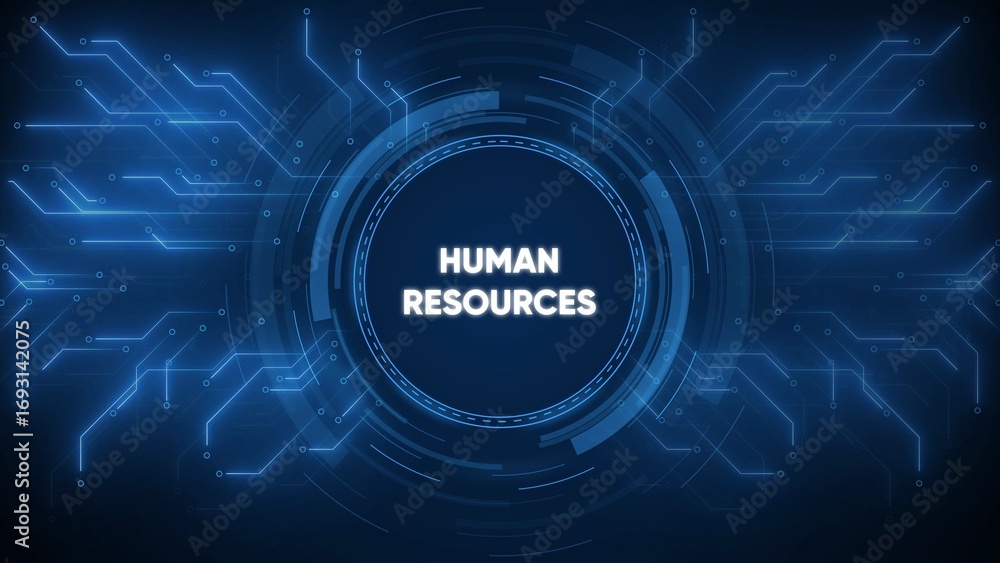Aufkleber futuristic digital network with human resources text in center abstract background