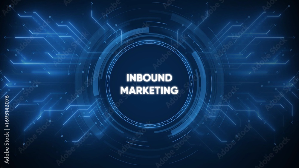 Aufkleber futuristic digital network with inbound marketing text in center abstract background
