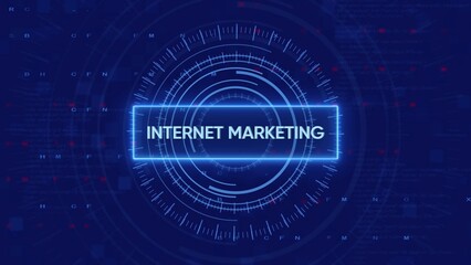 Futuristic Digital Interface with Neon Blue Text for Internet Marketing and Abstract Background digital marketing