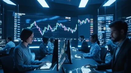 Modern office financial analyst teamwork analyzing stock market trading data and business technology, investment analysis with digital financial graphs, economic growth trends, colorful candlestick - Powered by Adobe