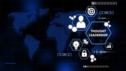 Global Digital Map with Thought Leadership Icons and Futuristic Data Visualization world map technology
