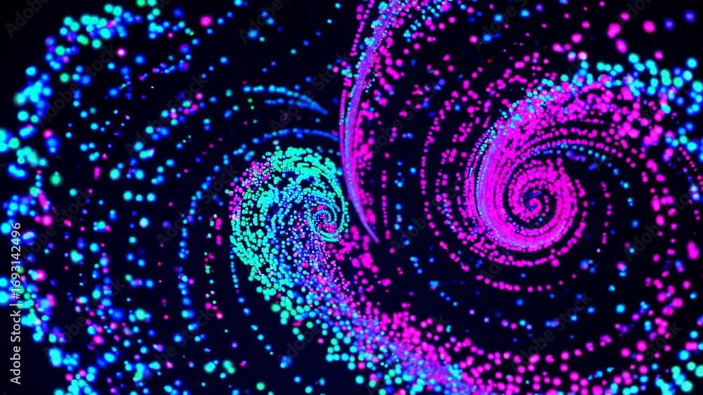 Aufkleber dynamic colorful particles spinning, generating mesmerizing spiral patterns swirling against dark ba
