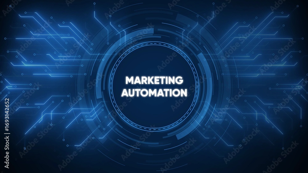 Aufkleber glowing blue circuit board abstract with concentric circles and the text marketingautomation in the 