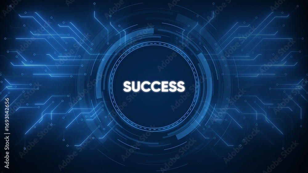 Aufkleber glowing blue digital circuits form an abstract background with the word suces in a central circular 