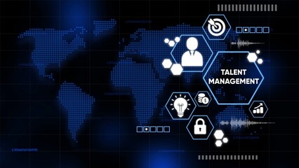 Global Talent Management Concept with Digital World Map and Business Icons technology