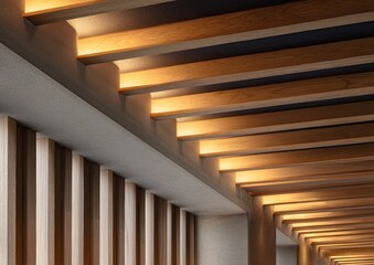 Wooden beams, lit ceiling, modern design