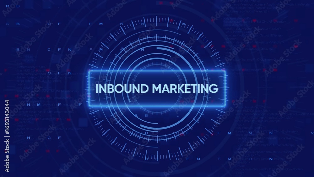 Aufkleber inbound marketing futuristic digital interface with concentric circles and code business technology