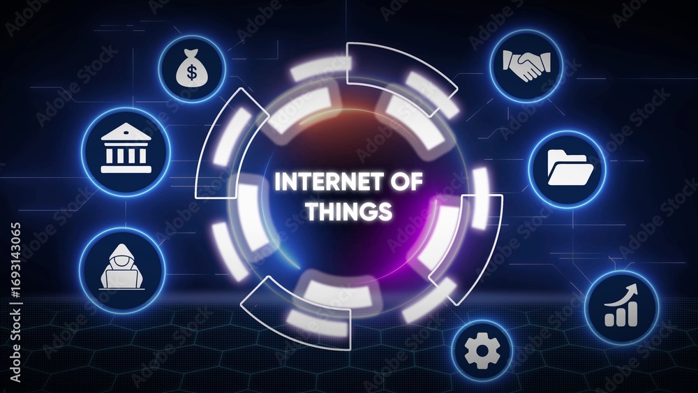 Aufkleber internet of things concept with interconnected icons and digital network background technology conne