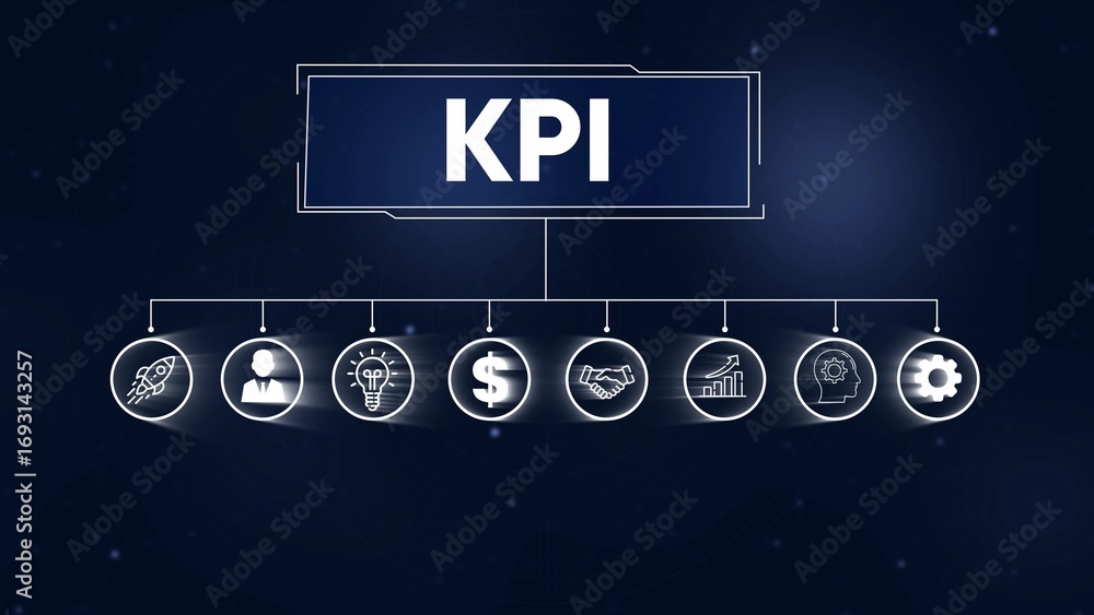 Poster kpi key performance indicator concept diagram with icons and dark blue background image photo